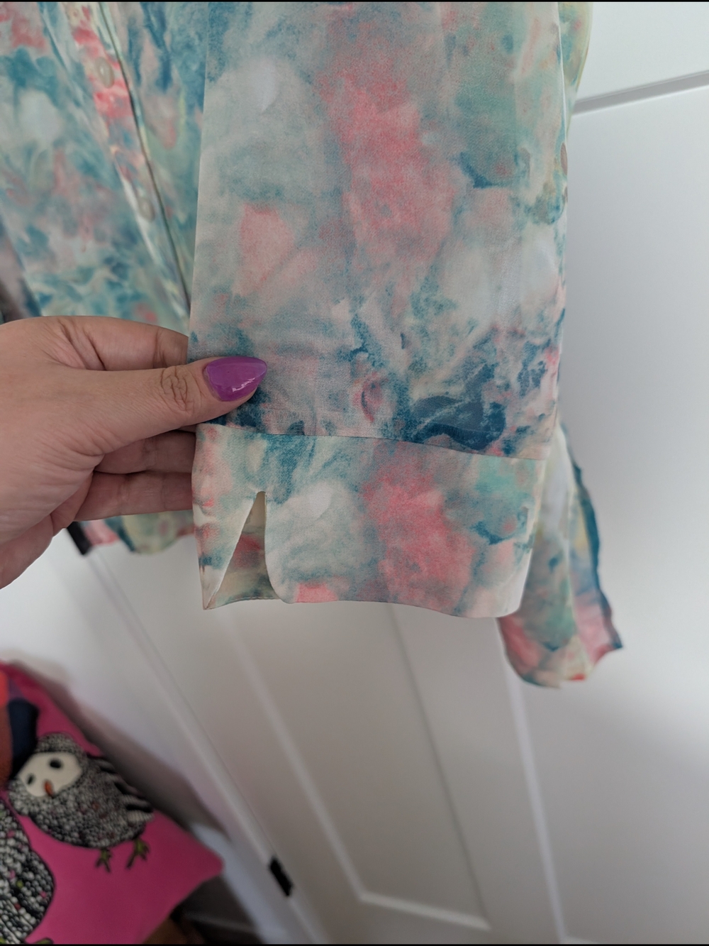 Womans 2X Multicolor Watercolor Button-Up Blouse - Picture 2 of 6